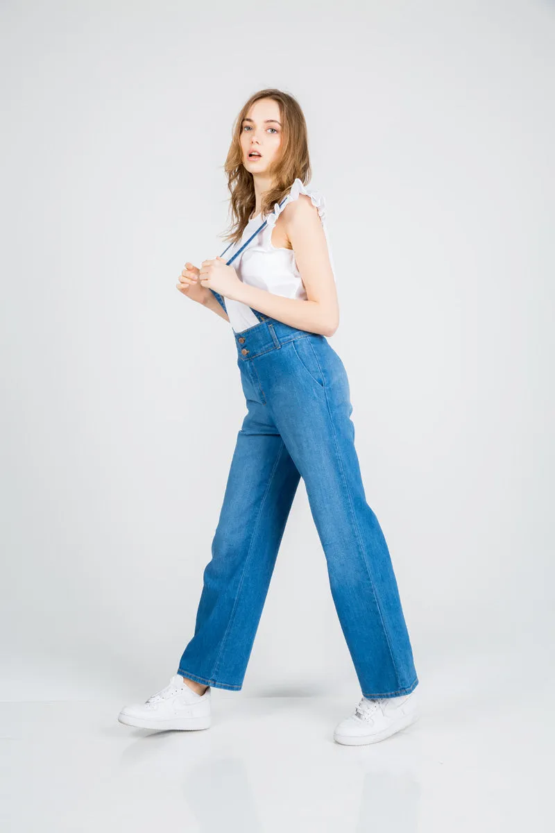 That Girl Cropped Flared Denim Overalls Medium Wash