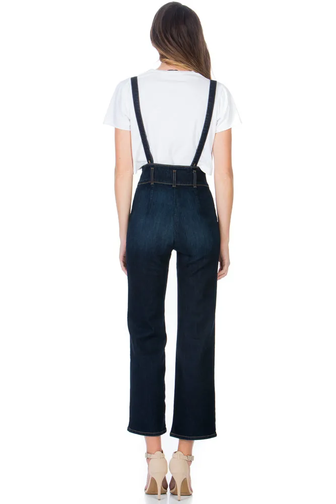 That Girl Cropped Flared Denim Overalls Medium Wash