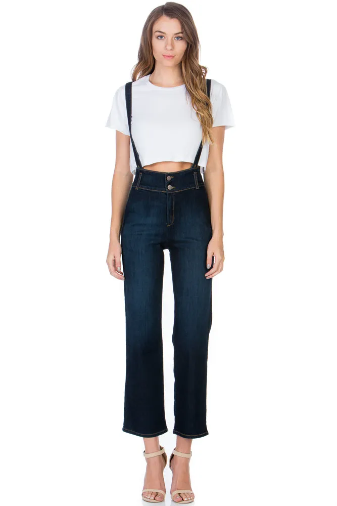 That Girl Cropped Flared Denim Overalls Medium Wash