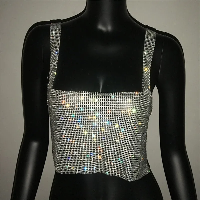 Trendy Rhinestones Backless Cami Crop Top