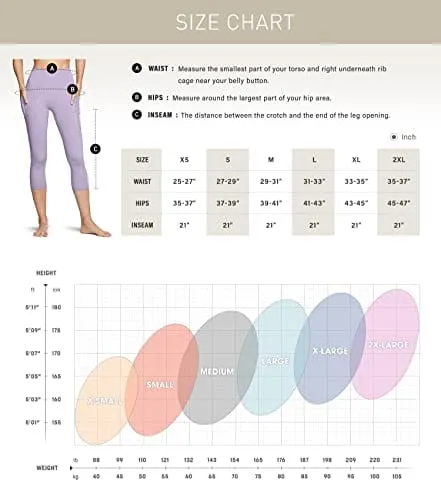 TSLA High Waist Yoga Pants with Pockets, Tummy Control Yoga Leggings, Non See-Through Workout Running Tights, Capris Pocket Peachy Lavender