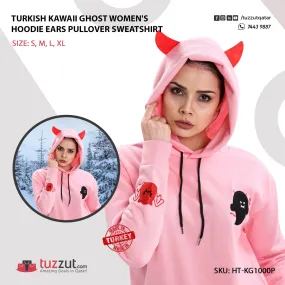 Turkish Kawaii Ghost Women's Hoodie Ears Pullover Sweatshirt - Pink