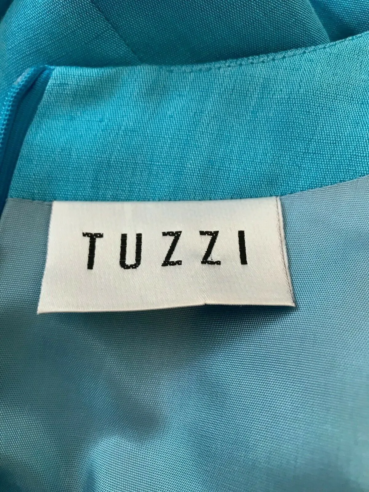 Tuzzi Long Turquoise Blue Linen & Organza Dress UK 10 RRP £179