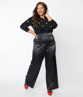 Unique Vintage Plus Size 1940s Black Satin High Waist Ginger Pants