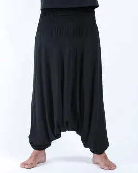 Unisex Solid Color Drop Crotch Drop Crotch Jumpsuit Harem Pants in Black