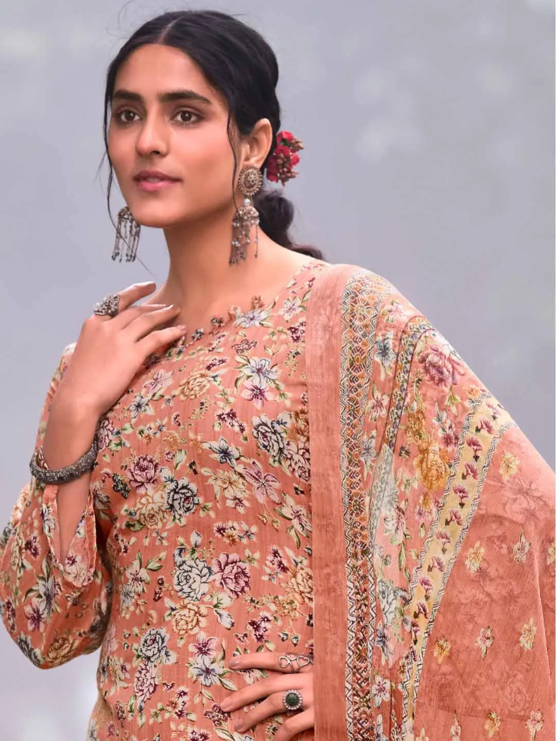 Unstitched Cotton Printed Suit Material with Embroidery