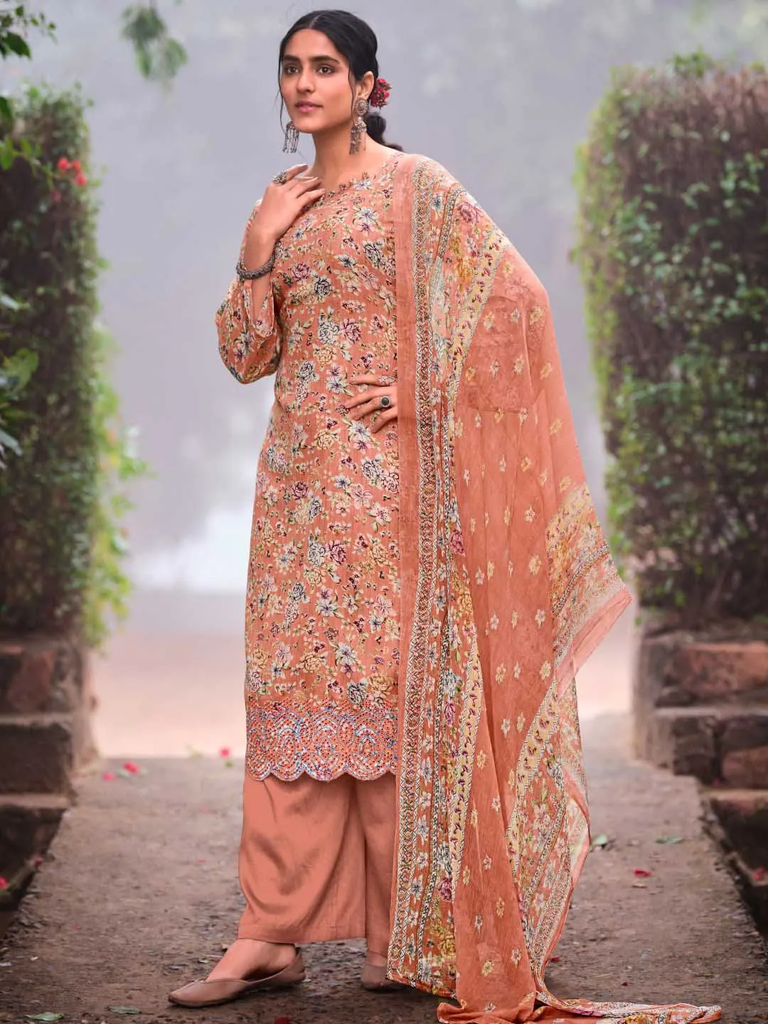 Unstitched Cotton Printed Suit Material with Embroidery