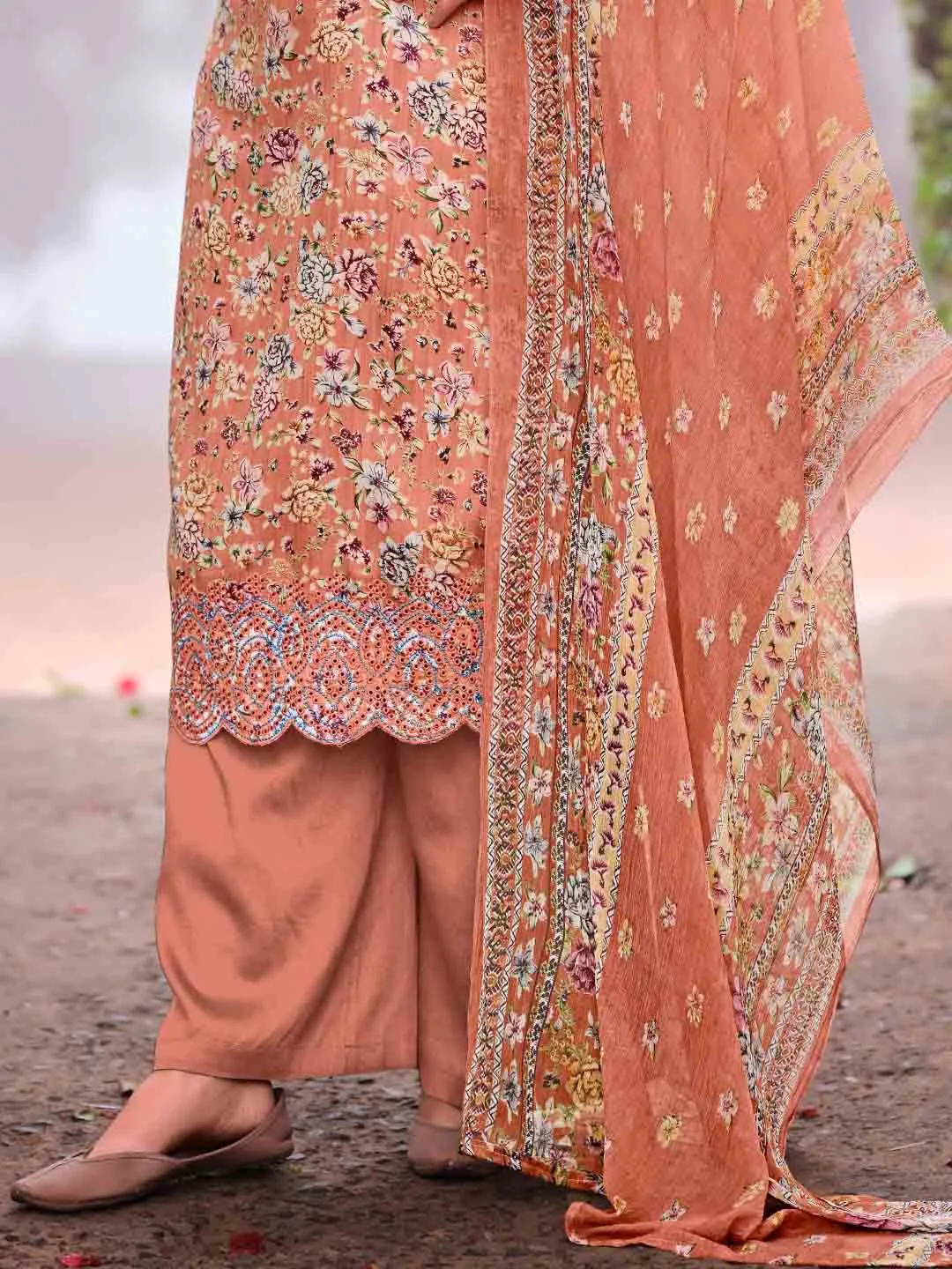 Unstitched Cotton Printed Suit Material with Embroidery