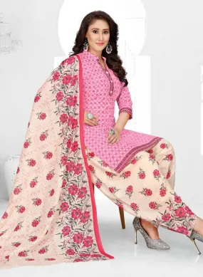 Unstitched Cotton Punjabi Pink Suit Set Dress Material Fabric