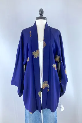 Vintage Blue Floral Silk Kimono Cardigan