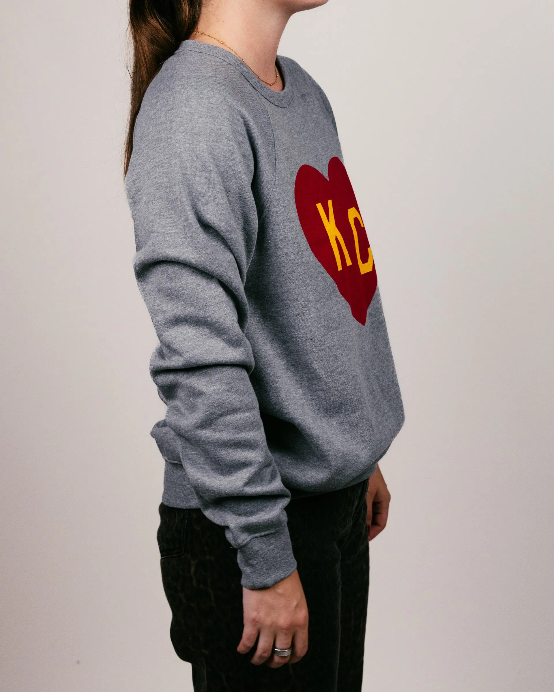 Vintage Grey & Red KC Heart Crewneck