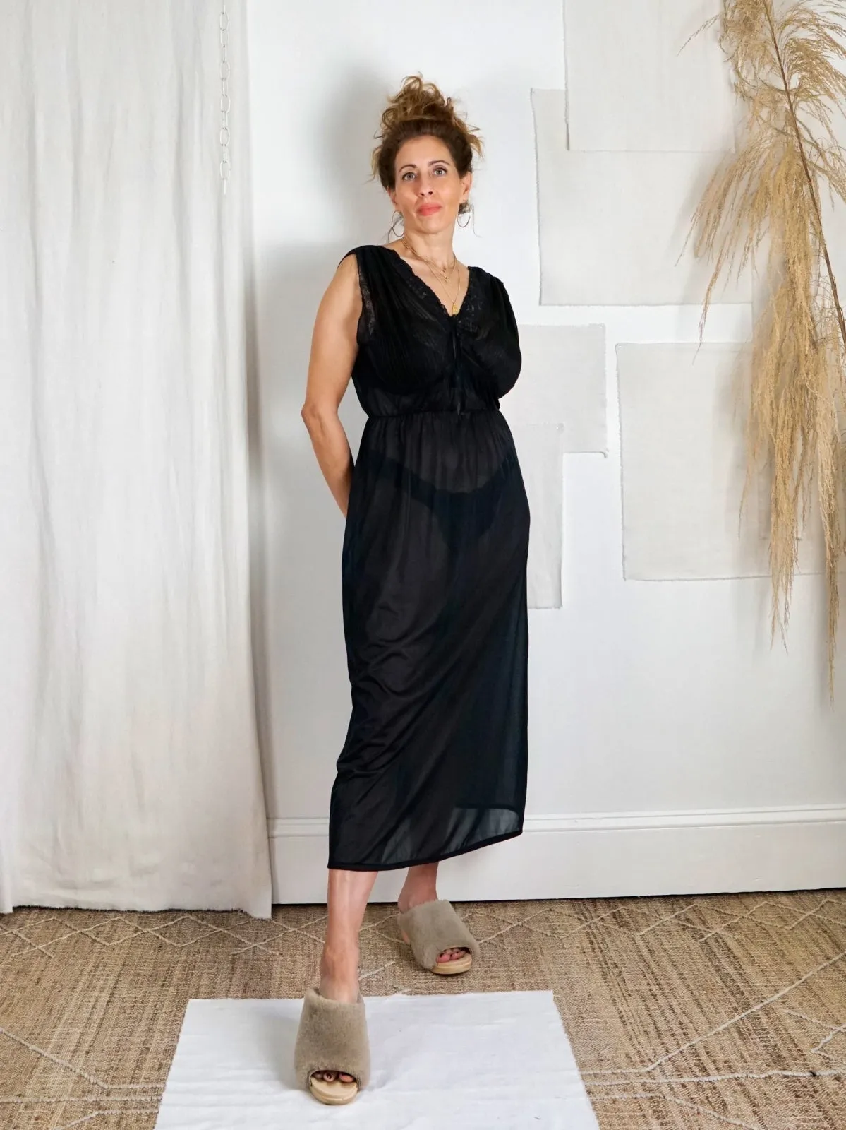 Vintage Sheer Black Negligee Slip Dress