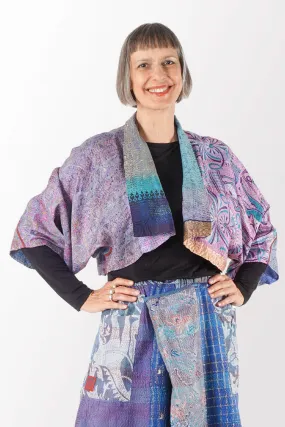 VINTAGE SILK KANTHA PUFF SLV. SHRUG - sv2062-0004a -