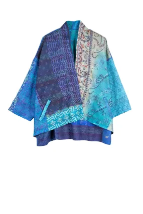 VINTAGE SILK PATCH KANTHA MINI KIMONO JKT - vp2055-blu -