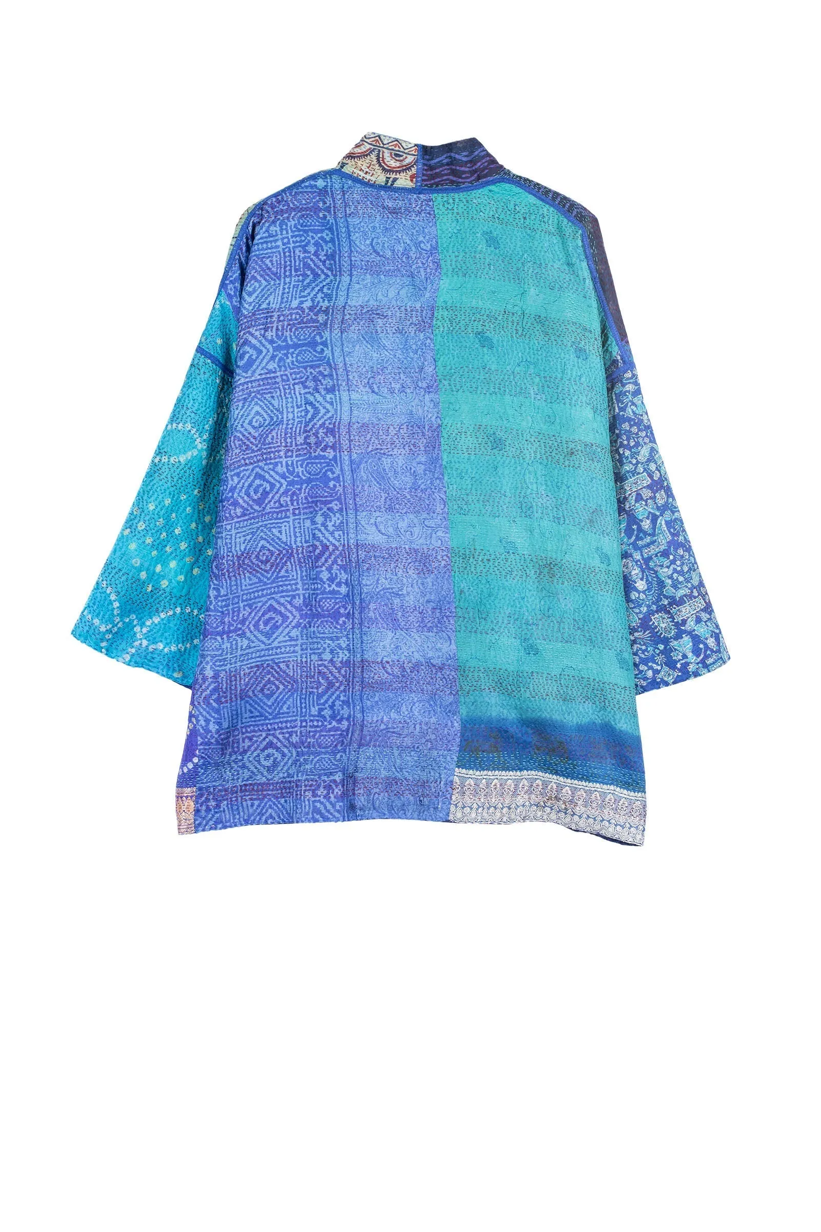 VINTAGE SILK PATCH KANTHA MINI KIMONO JKT - vp2055-blu -