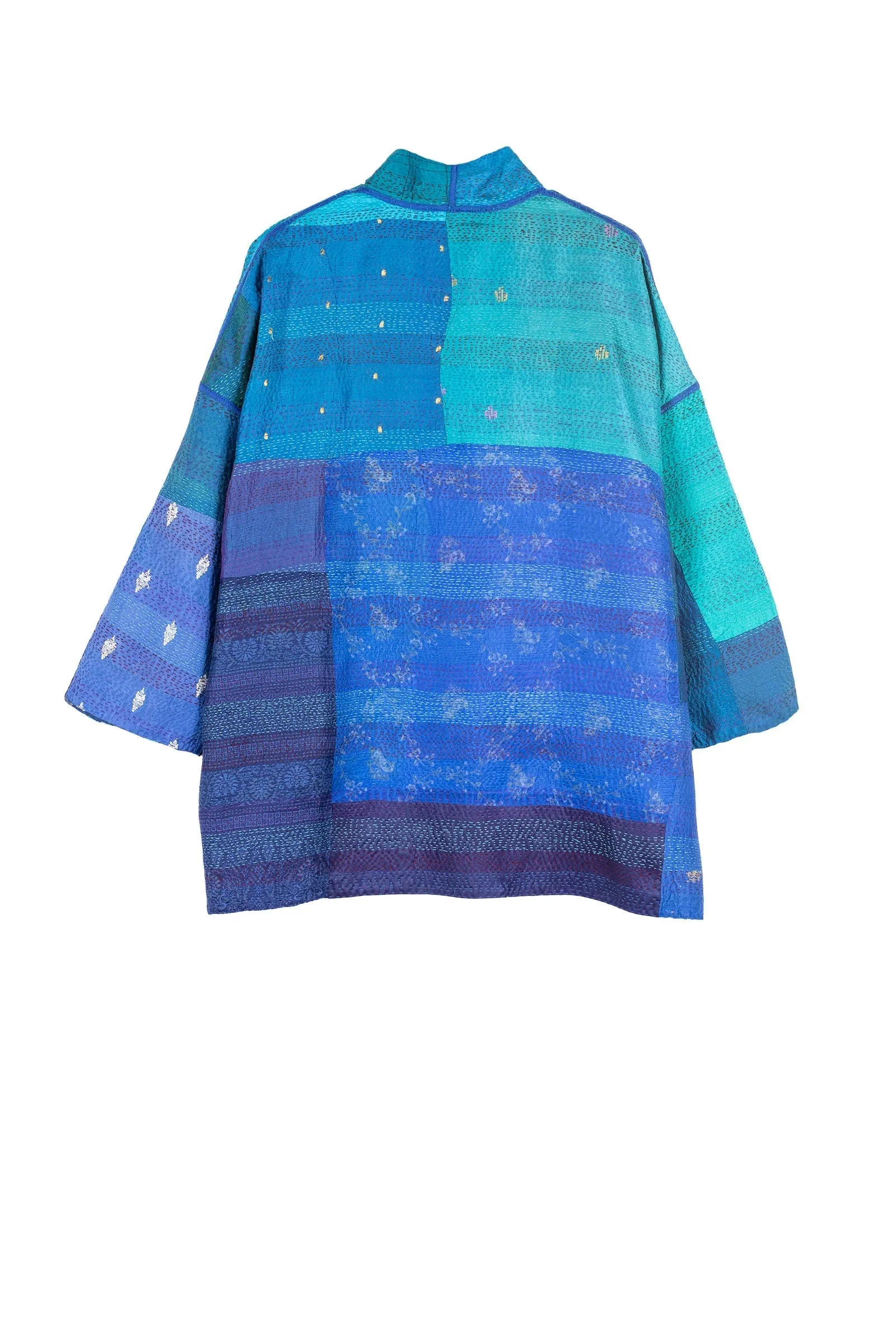 VINTAGE SILK PATCH KANTHA MINI KIMONO JKT - vp2055-blu -