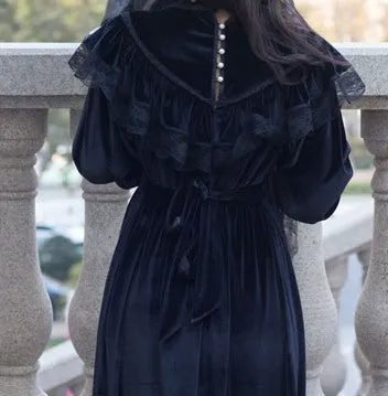 Vintage Victorian Gothic Style Velvet Dress