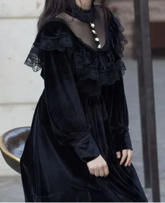 Vintage Victorian Gothic Style Velvet Dress