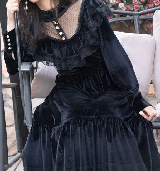 Vintage Victorian Gothic Style Velvet Dress