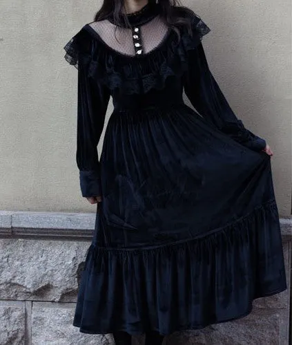 Vintage Victorian Gothic Style Velvet Dress