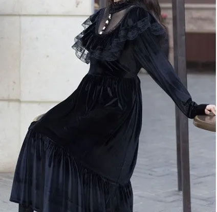 Vintage Victorian Gothic Style Velvet Dress