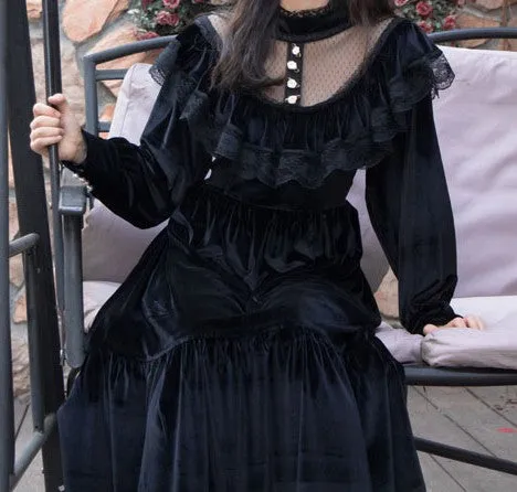 Vintage Victorian Gothic Style Velvet Dress