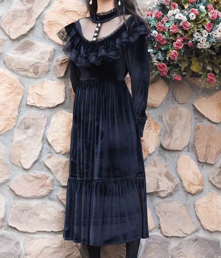 Vintage Victorian Gothic Style Velvet Dress