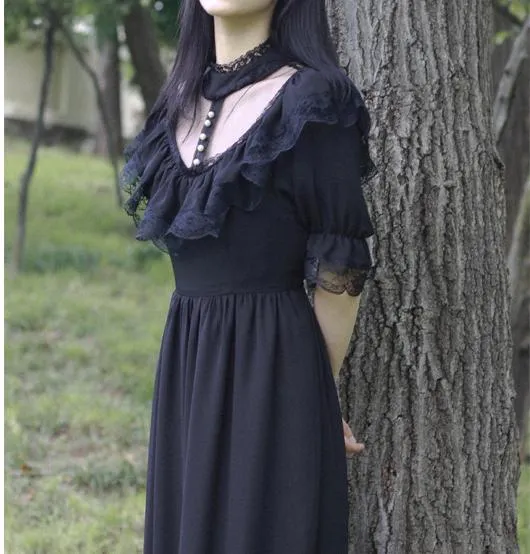 Vintage Victorian Gothic Style Velvet Dress