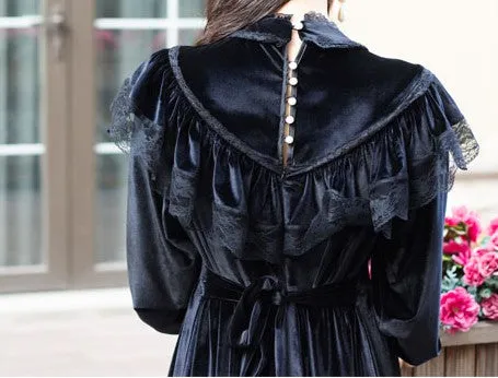 Vintage Victorian Gothic Style Velvet Dress