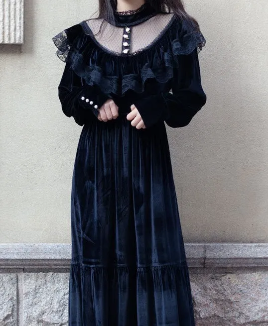 Vintage Victorian Gothic Style Velvet Dress