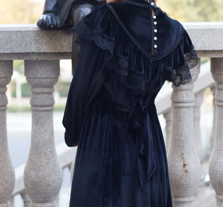 Vintage Victorian Gothic Style Velvet Dress