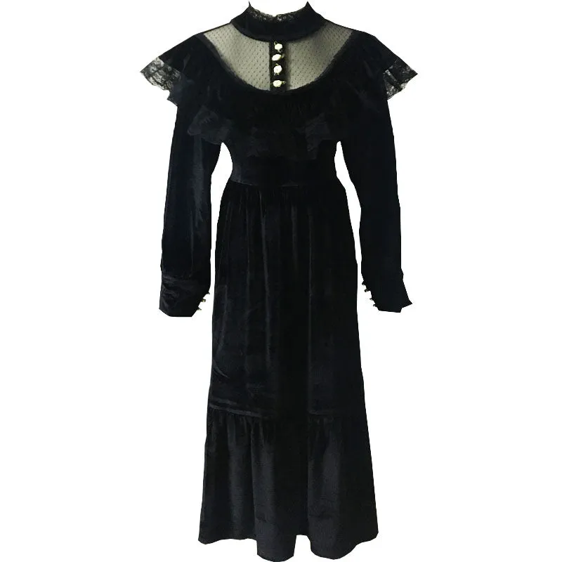 Vintage Victorian Gothic Style Velvet Dress