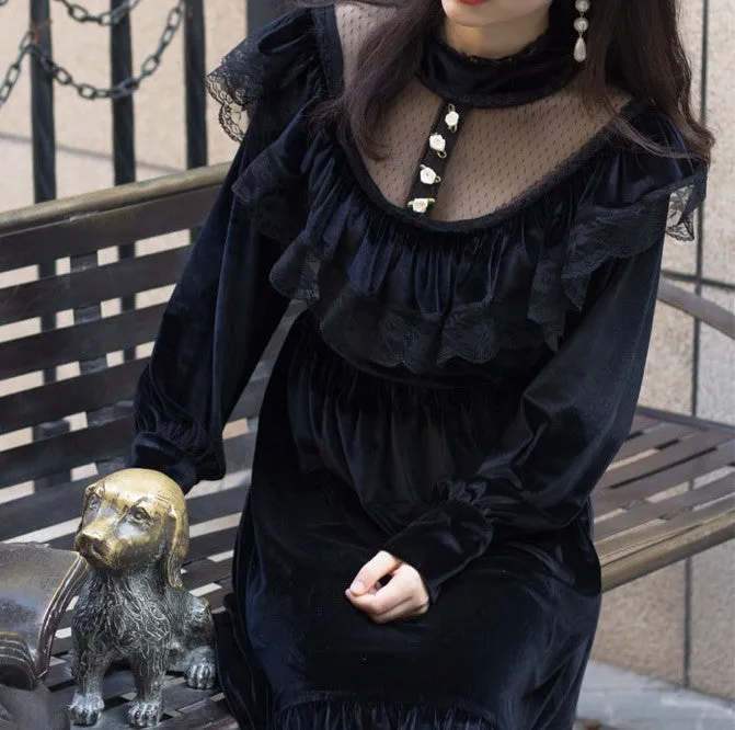 Vintage Victorian Gothic Style Velvet Dress