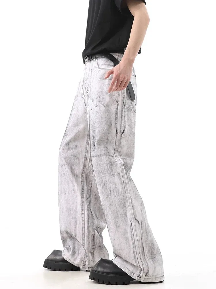 Wasteland Style Niche Design Dirty White Loose Jeans - 2114