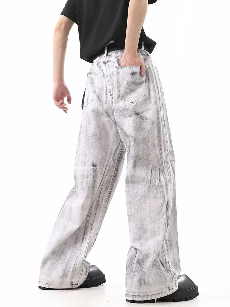 Wasteland Style Niche Design Dirty White Loose Jeans - 2114