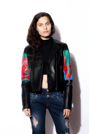 West Coast Leather Color Block Love Biker Jacket