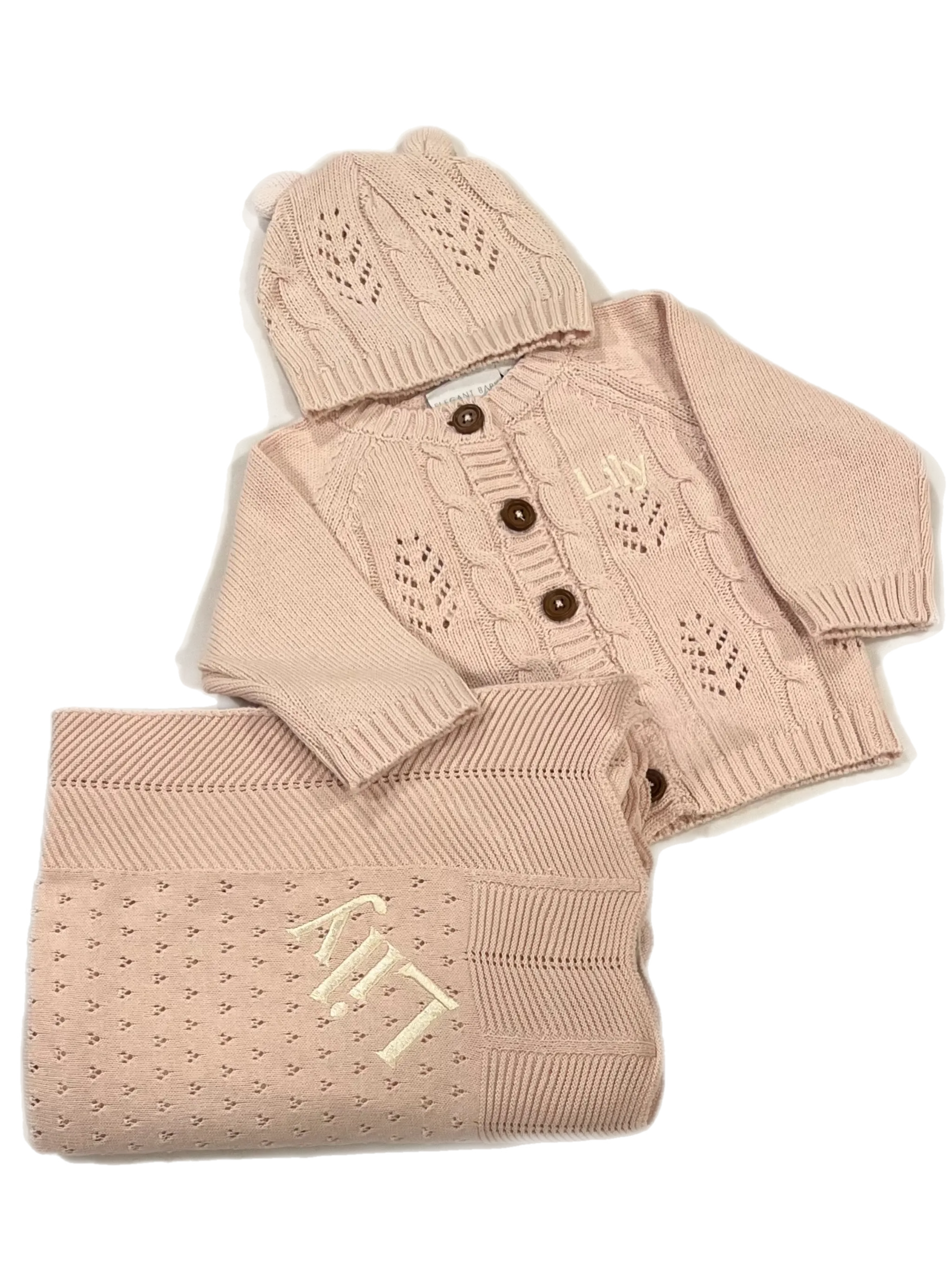 Wheat pointelle  leaf knit baby gift set * monogramming available