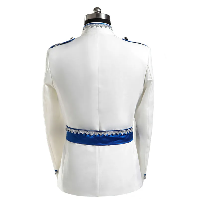 White and Blue Three Pieces Set Royal Court Costume Men Suits