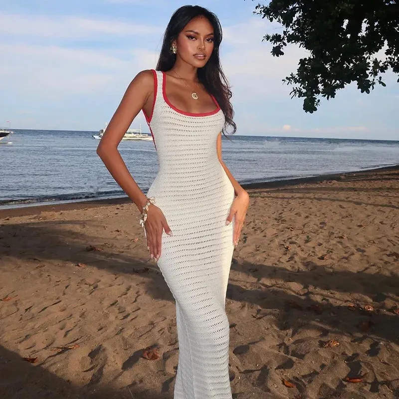 White Crochet Backless Maxi Dress – Summer Beach Vibes