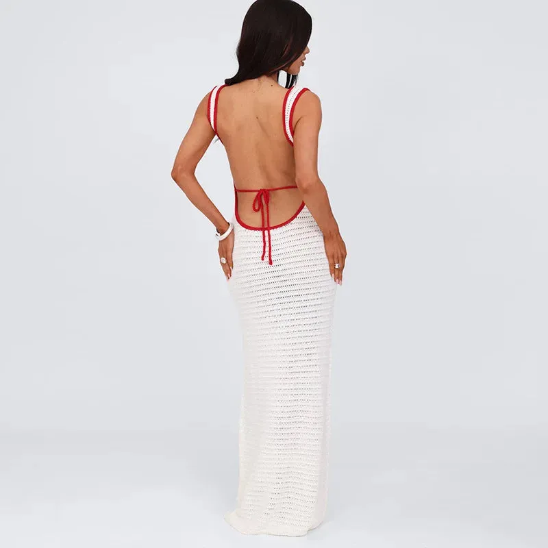 White Crochet Backless Maxi Dress – Summer Beach Vibes