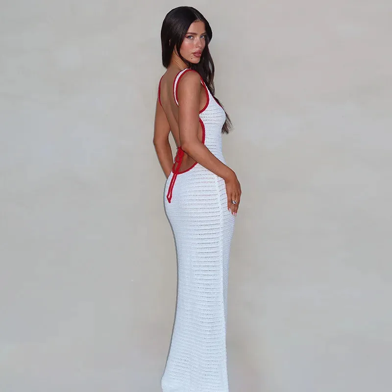 White Crochet Backless Maxi Dress – Summer Beach Vibes