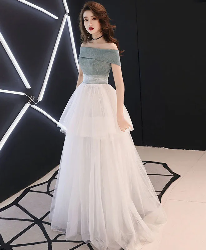 White Tulle Long Prom Dress, White Tulle Formal Dress