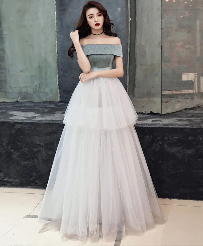 White Tulle Long Prom Dress, White Tulle Formal Dress