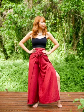 Wine Red Palazzo Wrap Pants