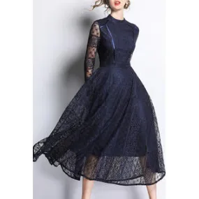 Women Beautiful Crochet Lace High Neck Dress - C8887ZBD