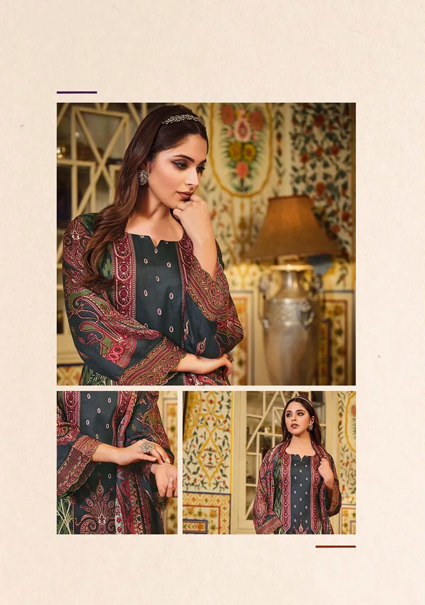 Women Pakistani Print Green Unstitched Cotton Suit Dress Material