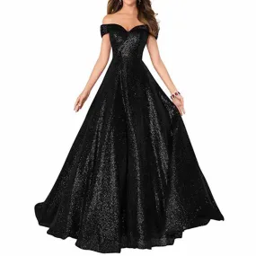 Women Sequin Prom Gowns Off Shoulder Wedding Dress Long Ball Dress