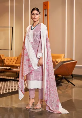 Women Unstitched Printed Pure Cotton Mauve Suit Dress Material