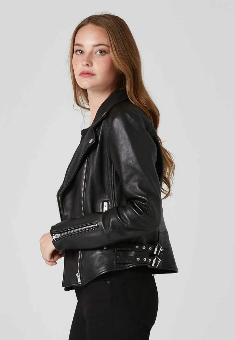 Women’s Black Leather Biker Jacket