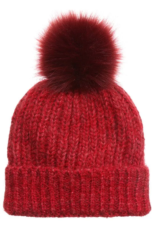 Women's Sequin Cable Knit Sherpa Lined Beanie Hat